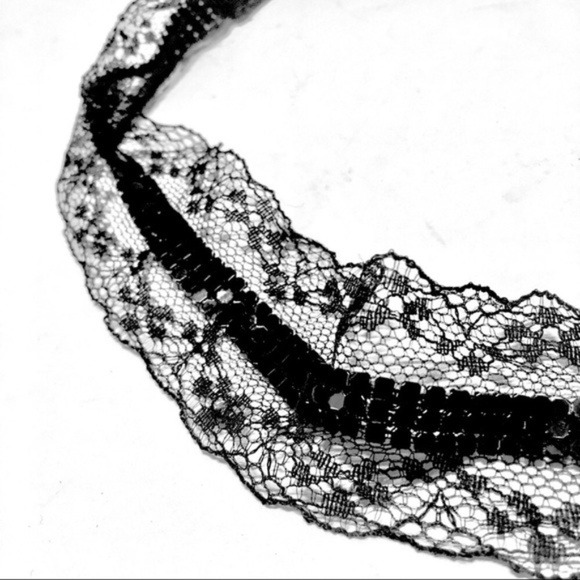 🔴 SEXY BLACK LACE JEWELED HEADBAND - Picture 2 of 6